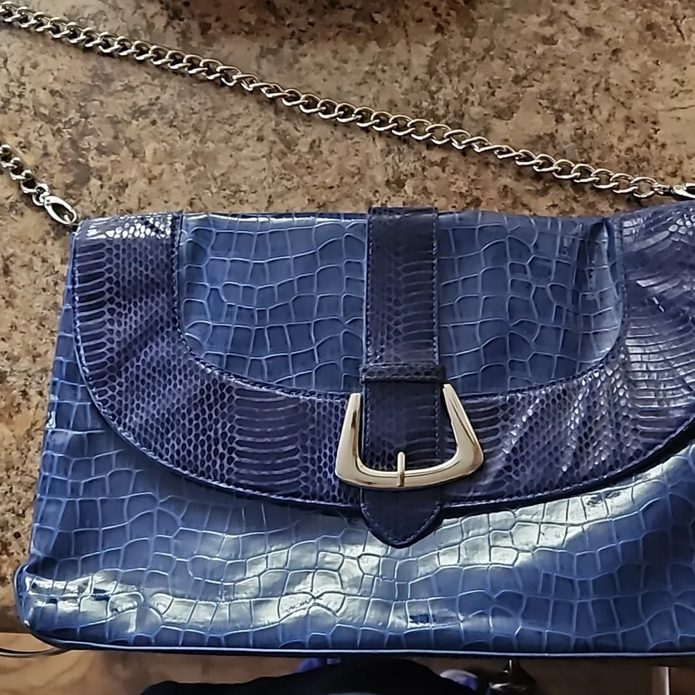White House Black Market Faux alligator print purse wth silver chain strap - Picture 1 of 4